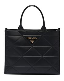 Prada Large Leather Prada Symbole Bag With Topstitching 1BA377 Black