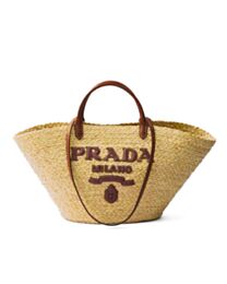 Prada Large Raffia And Leather Shopping Bag Coffee