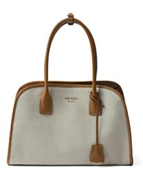 Prada Medium Linen Blend And Leather Tote Bag 1BG572