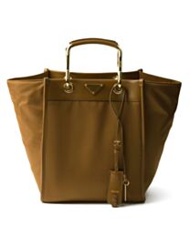 Prada Medium Re-Nylon And Leather Tote Bag Coffee