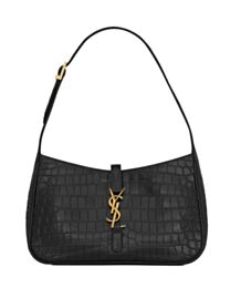 Saint Laurent Le 5 A 7 In Crocodile-Embossed Shiny Leather Black
