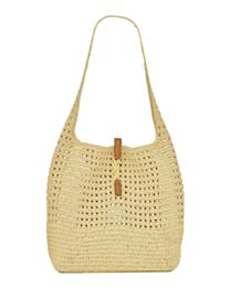 Saint Laurent Hobo Raffia Bag In Crochet And Smooth Leather Apricot