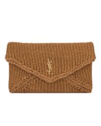 Saint Laurent Cassandre Large Envelope Pouch In Rope Apricot