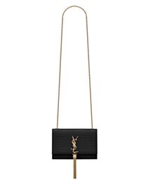 Saint Laurent Kate Small With Tassel In Embossed Crocodile Shiny Leather Black