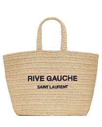 Saint Laurent Rive Gauche Supple Tote Bag In Raffia Crochet Apricot