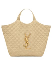 Saint Laurent Icare Maxi Shopping Bag In Quilted Nubuck Suede Apricot