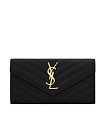 Saint Laurent Monogram Large Flap Wallet In Grain De Poudre Embossed Leather Black