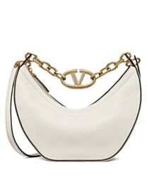 Valentino Small Vlogo Moon Hobo Bag In Grainy Calfskin With Chain 