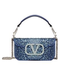Valentino Small Loco Denim Shoulder Bag With Rhinestones Blue