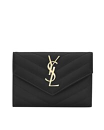 Saint Laurent Monogram Small Envelope Wallet In Grain De Poudre Embossed Leather Black