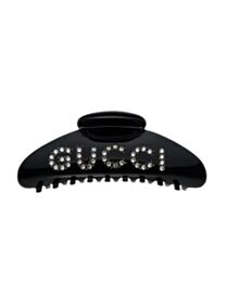 Gucci Women's 'GUCCI' Hair Clip With Crystals Black