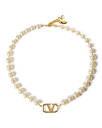 Valentino Women's Vlogo Signature Metal Necklace With Swarovski Pearls White