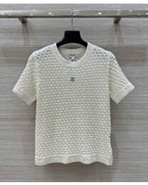 Chanel Women's Openwork Knit T-shirt Cream