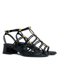 Celine Clemence Multi Triomphe Sandal In Glossy Calfskin Black