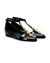 Chloe Women's Patent Leather Cleia Wedge Sandals 30 Black