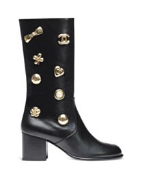 Chanel Women's Boots Icon Coco Mark Ribbon Heart Leather Black