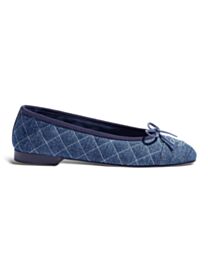 Chanel Women's Washed Denim Quilted Cap Toe CC Ballerina G26250 Blue