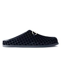 Gucci Women's Horsebit-detailed Leather-trimmed Velvet Slippers 837130 Black