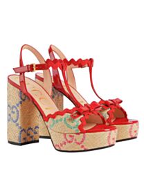 Gucci Women's Natural GG Platform Sandal Red