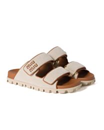 Miumiu Canvas And Leather Sandals Coffee