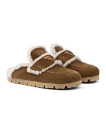 Prada Women's Suede And Sheepskin Slippers 1S711M Coffee
