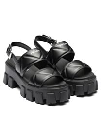 Prada Women's Monolith Leather Sandals 1X040N Black