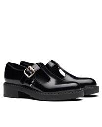 Prada Women's Brushed-leather Mary Jane T-strap Shoes Black