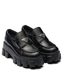 Prada Women's Brushed Leather Monolith Loafers Black