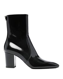 Saint Laurent Women's Betty Buckled Glossed-Leather Knee Boots Black