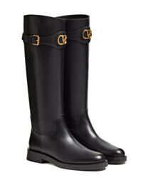 Valentino Women's Garavani Vlogo Signature Cowhide Leather Boots Black