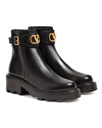 Valentino Women's Garavani Buckle-Opening Chunky Heel Ankle Boots Black
