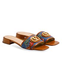 Valentino Women's Garavani Vlogo Signature Denim Slide Sandal With Cherryfic Embroidery 20MM Blue