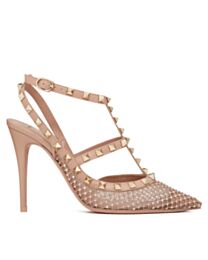 Valentino Women's Rockstud Mesh Pump With Crystals And Straps 100MM 