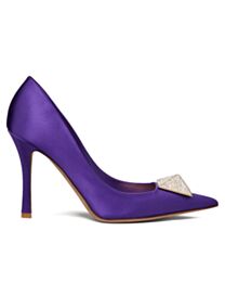 Valentino Women's One Stud Satin Pump With Stud And Crystals 100MM Purple