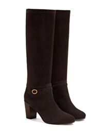 Valentino Women's Garavani 70mm Buckle-Detail Suede Boots Dark Coffee