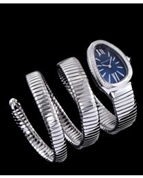 Bvlgari Sliver tone Stainless Steel Diamond Watch Blue