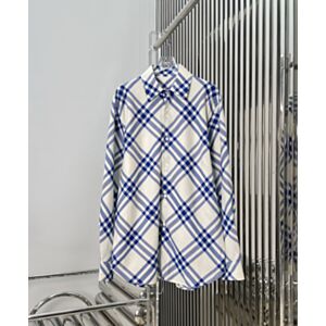 Burberry Checked Pattern Regular Fit Cotton Shirt Blue