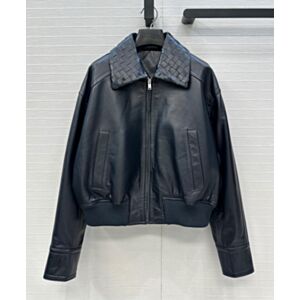 Bottega Veneta Women's Intrecciato Woven Leather Jacket With Collar