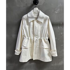 Bottega Veneta Leather-Trimmed Cotton-Twill Jacket Cream