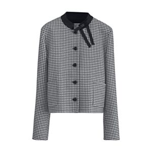 Christian Dior Women's Cropped Jacket Houndstooth Virgin Wool Gray