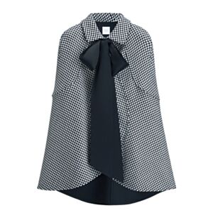 Christian Dior Women's Houndstooth Silk-Wool Blend Cape With Tie Collar Gray