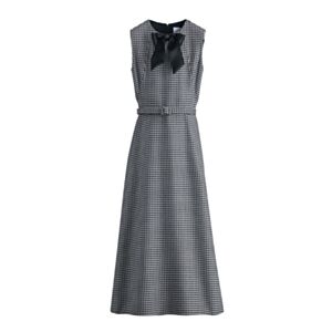 Christian Dior Women's Houndstooth Wool-Blend Midi Dress Grey