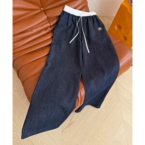 Celine Women's Drawstring Waist Wide-Leg Jeans Dark Blue