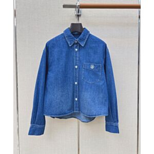 Celine Women's Union Ocean Washed Denim Cropped Shirt Blue