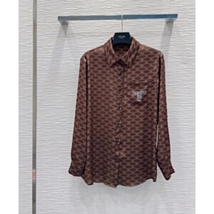 Celine Women's Triomphe Pattern Printed Long-Sleeve Shirt Coffee