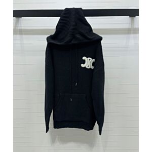 Celine Women's Triomphe Logo Knitted Hoodie Black