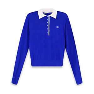 Celine Women's Triomphe Long-Sleeve Knitted Polo Shirt Blue