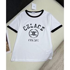 Celine Women's Triomphe Crew-Neck Cotton Knit T-Shirt White