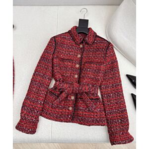 Chanel Women's Tweed Jacket With A Belt Red