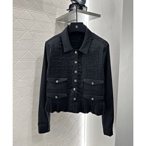 Chanel Style Long-Sleeved Shirt Pleated Pants Suit Black